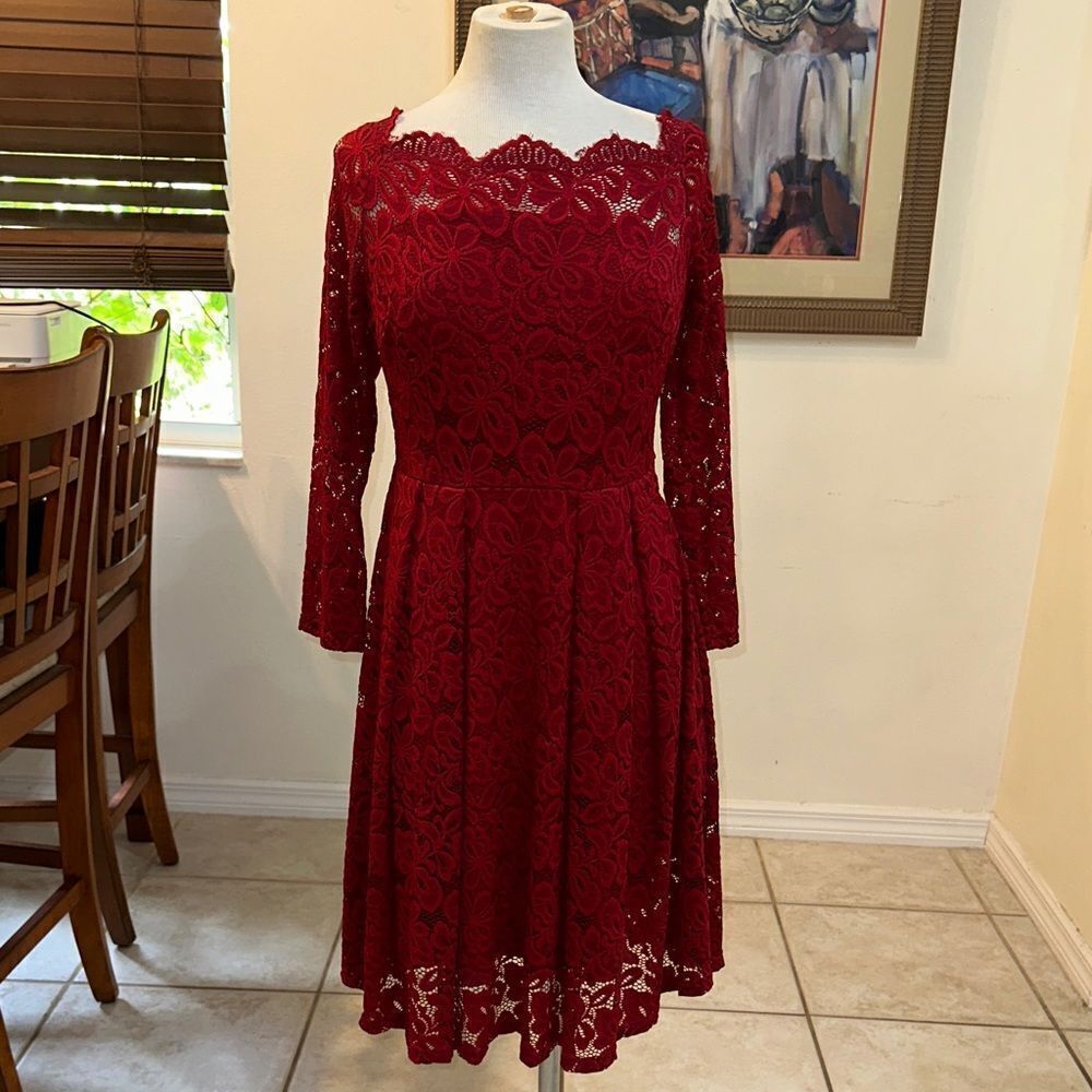 MissMay Elegant Red Lace Dress Size Large